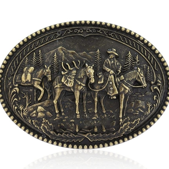 New beautiful gold western pack horses horse and rider belt buckle. - Picture 1 of 2